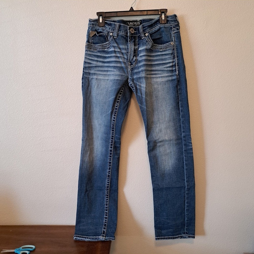 Salvage Supply Co Mayhem Straight Leg Jeans Mens 33x32 Blue Buckle Exclusive